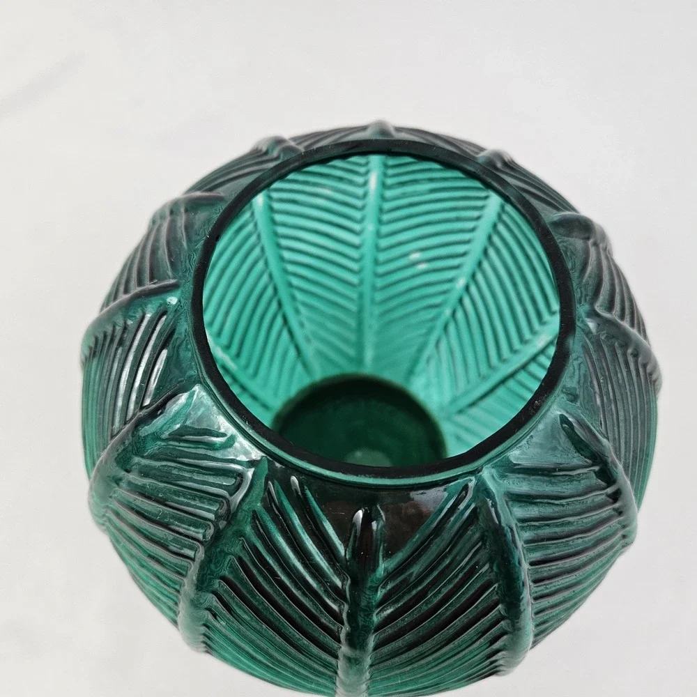 Green Glass Candle Holder Art Deco Style Votive Tea Light Gold Metal Base